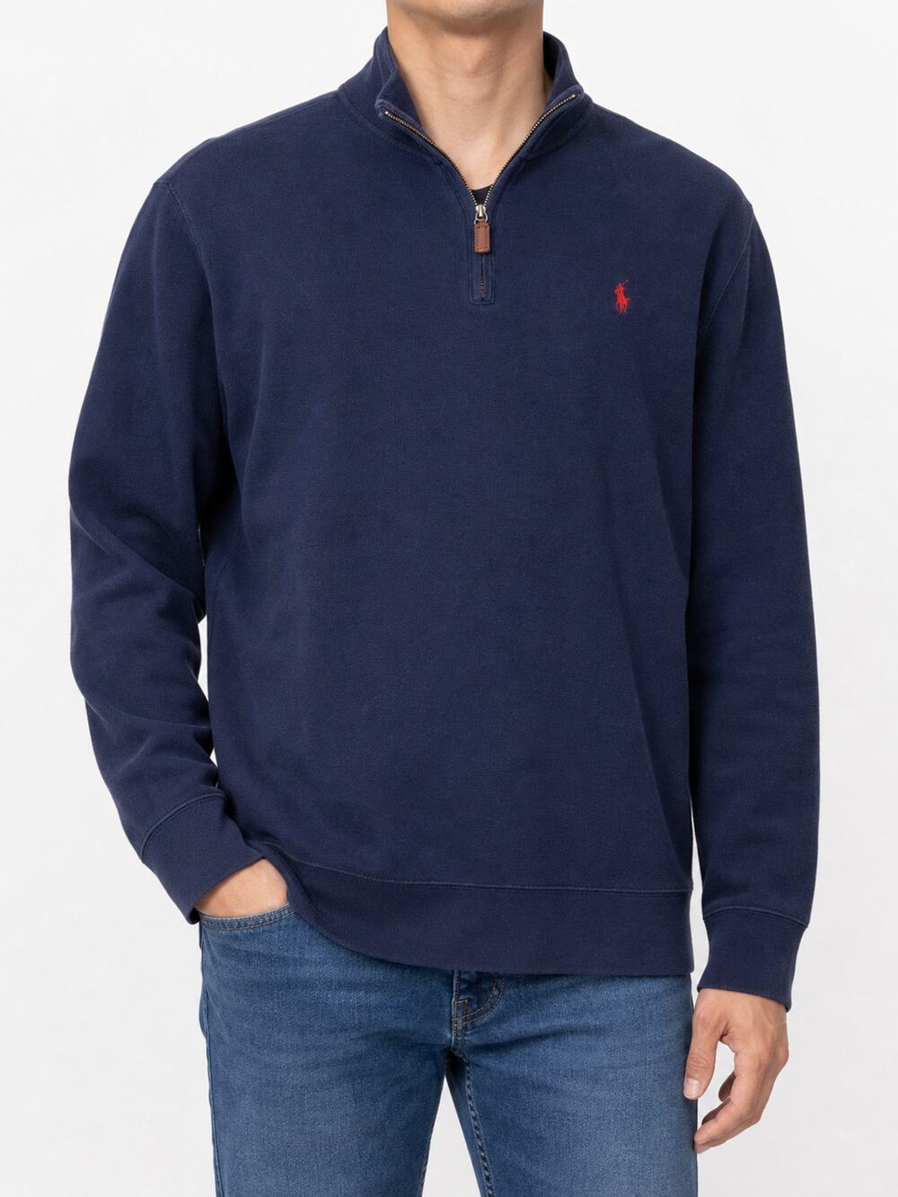 Polo by Ralph Lauren Men Navy 100% Cotton Quarter Zip Pullover Sweater L Preppy